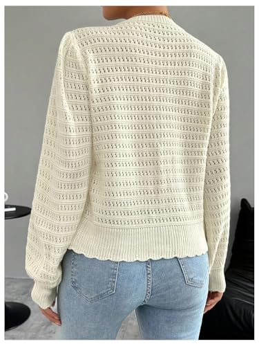 Image of Milumia Women's Tie Up Bishop Long Sleeve Cardigan Hollow Out Knit Sweater Tops Apricot Large