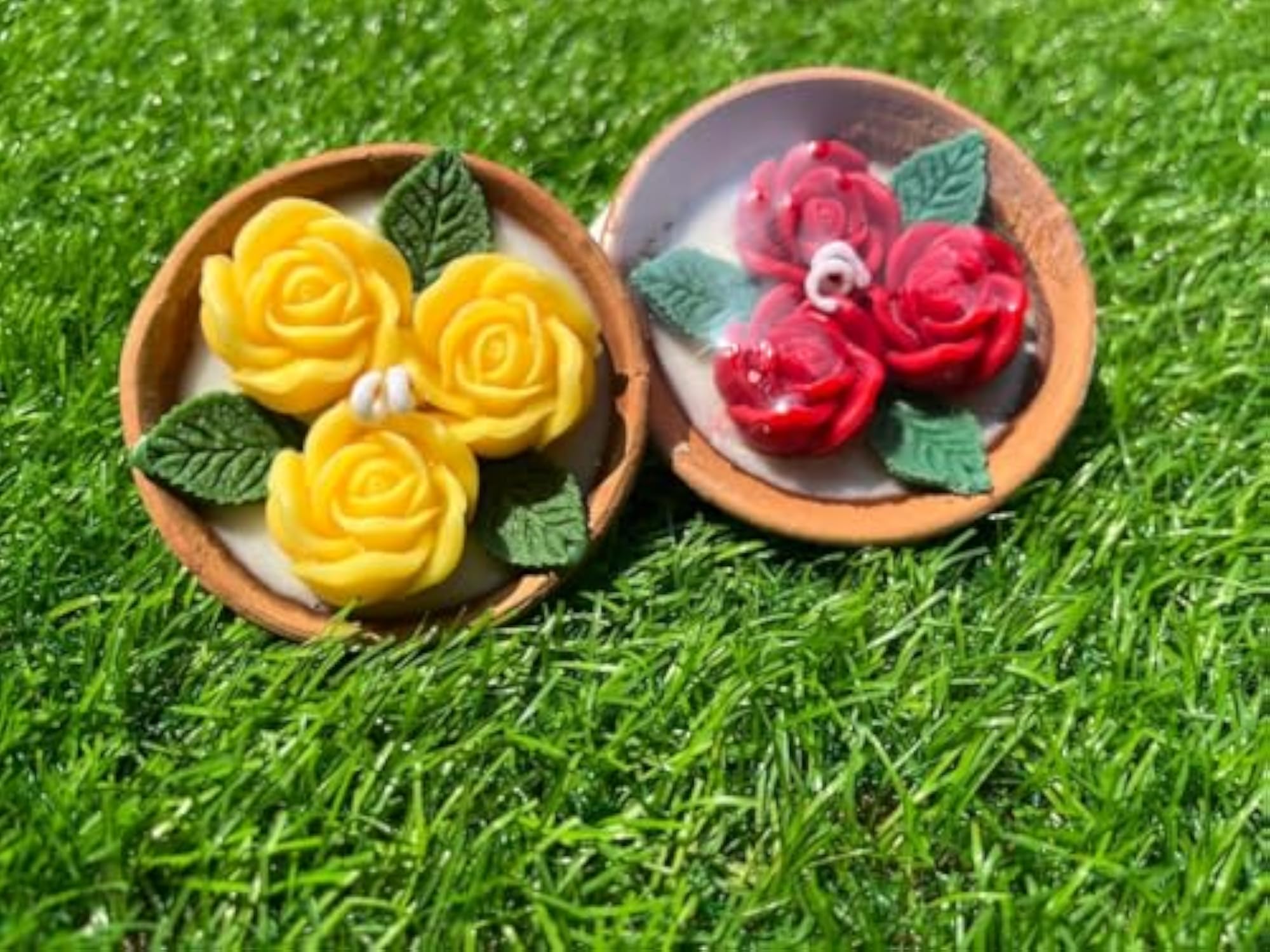 Plumeria Floral Diya Candle Set of 2, Scented