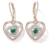 JD&P Forever Love Heart Drop Dangle Earring Set with May Emerald Birthstone Zirconia, Rose Gold Tone