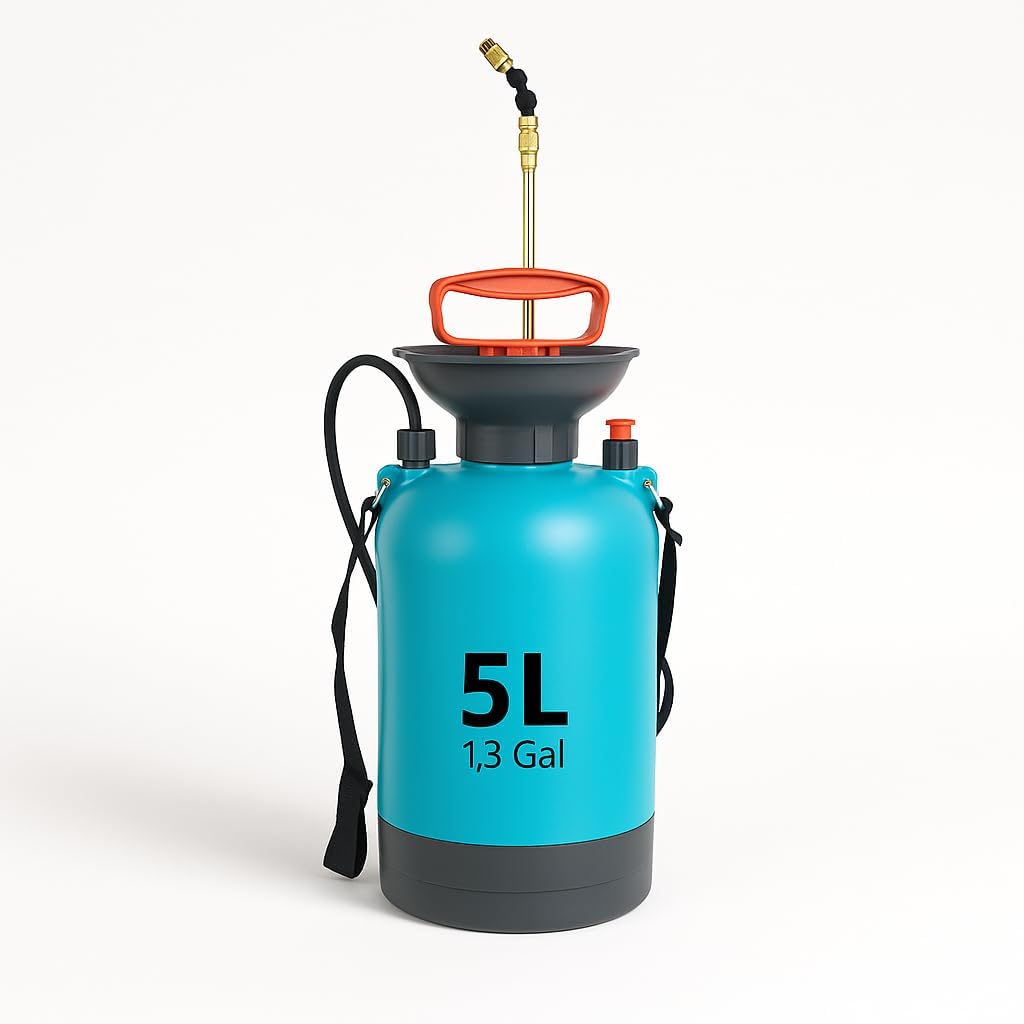 Garden Pump Sprayers – Lawn & Garden Spray Bottles for Plants, Weed Control, Fertilizer, Cleaning – Brass Nozzle, Extended Rod, Durable Mist Sprayer (5L-1.3GAL - Backpack - Blue, 1)