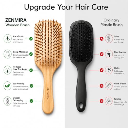 Image of ZENMIRA Big Bamboo Paddle Hair Brush with Natural Boar & Nylon Bristles - Eco-Friendly Wooden Detangling Hairbrush for Women & Men - Anti-Static Scalp Massage Brush for All Hair Types