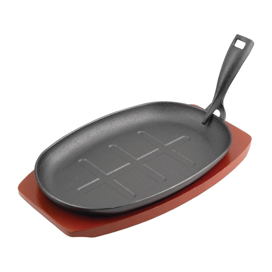 Vogue Olympia - Piatto ovale in ghisa con supporto in legno, 280 x 190 mm