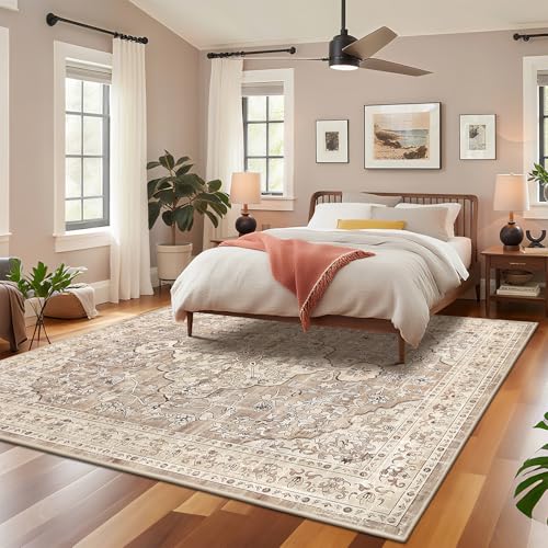 Pauwer Boho Washable Area Rug 8x10 Large Soft Living Room Bedroom Floor Carpet Mat Indoor Farmhouse Vintage Non Slip Accent Throw Rugs for Entryway Kitchen Dorm Dining Room