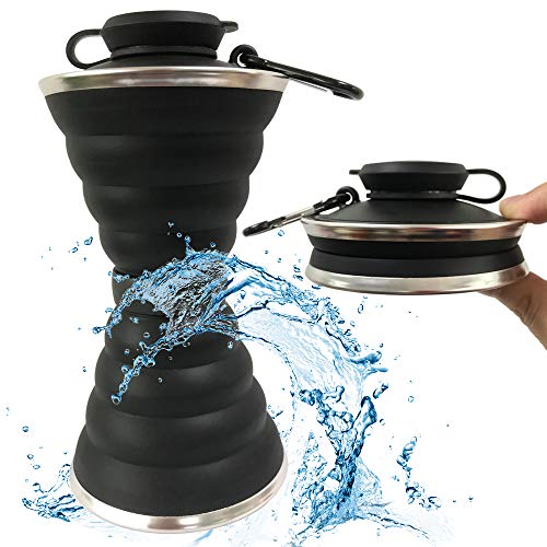 Image of Collapsible Water Bottle, Camping Cup With Carabiner, Reuseable Silicone Foldable Leak Proof Portable Sports Travel Water Bottles For Outdoor, Travel Gym Hiking, BPA Free, Cycling Cups with Carabiner