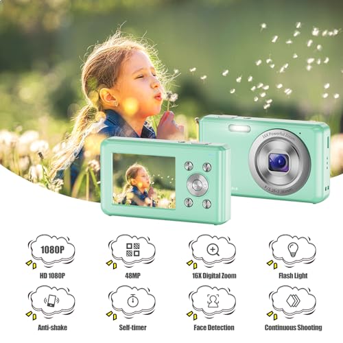 DigitalkameraHD-1080P-Fotokamera-Kompaktkamera-mit-32GB-Karte-48MP-Fotoapparat-24-LCD-16X-Digital-Zoom-Digital-Kamera-fur-Teenager-AnfangerGruner