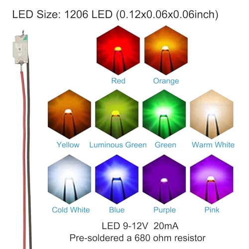 LED 1206 pré-câblées mini diodes 9-12V bricolage modélisme - 2