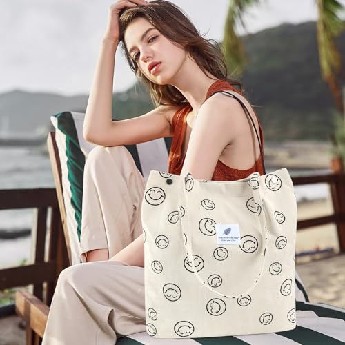 Image of Ayieyill Corduroy Tote Bag for Women Canvas Shoulder Cord Purse with Inner Pocket
