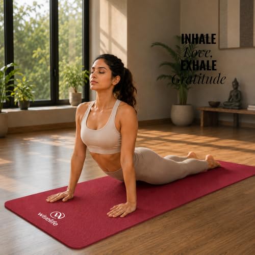 Image of WiseLife Classic Eco-TPE 10 MM Yoga Mat with Yoga Strap for Men & Women | Extra Thick, Long & Wide Non-Slip, Anti-Tear Exercise Mat for Home, Gym, Workout, Fitness, Yoga & Pilates (Maroon)