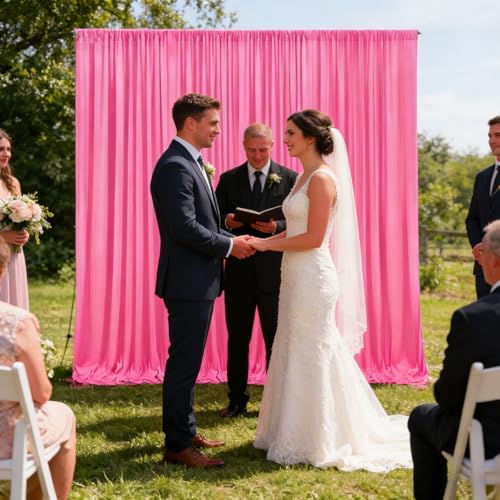 Image of 2 Panels Deep Pink Backdrop Curtain, 10 x 10 Feet Polyester Background Curtains for Parties, Weddings, Baby Showers, Halloween, Christmas, Birthday Party Photoshoot Backdrop Curtains Decorations