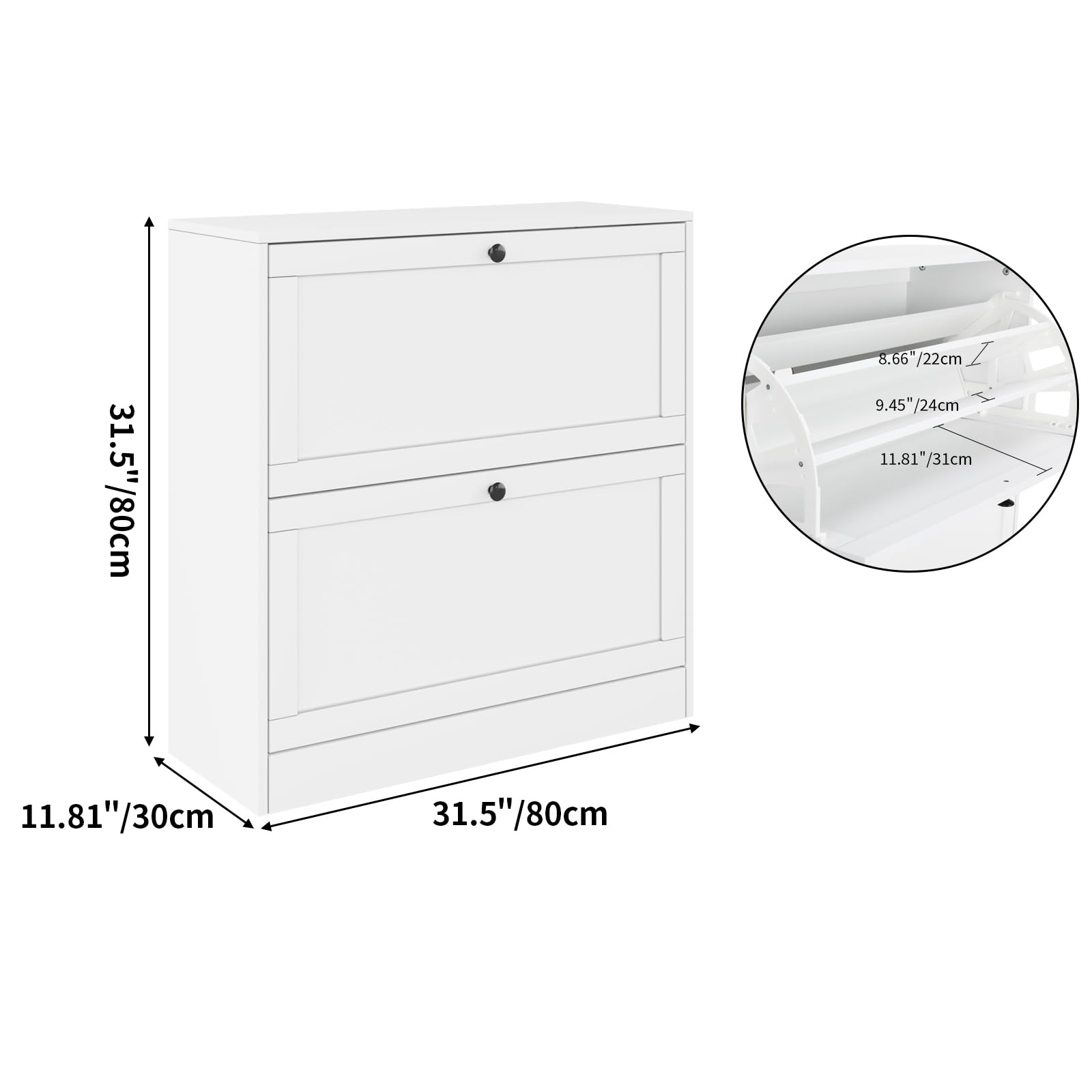 VOWNER Zapatero 2 Puertas, Zapatero Estrecho 30cm Fondo, Zapatero Entrada Recibidor, Mueble Auxiliar Pasillo, Zapatero Madera, para Entrada y Recibidor (Blanco)