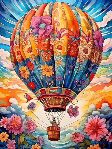 Diamant Painting Kit Complet Montgolfière 5D DIY - Strass Point de Croix Cristal 60x80cm E-9