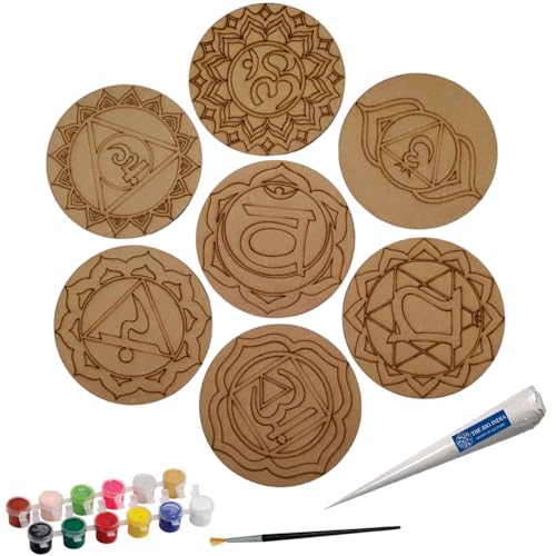 Image of Mandala Tea Coaster | Set of 6 | DIY Painting Craft for Adults & Kids | 7 Chakra Premarked Round Tea Coaster Kit