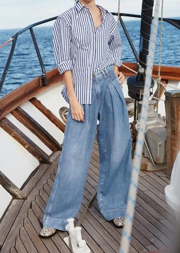 PLNOTME Women's High Waisted Wide Leg Jeans Baggy Mom Casual Denim Pants3