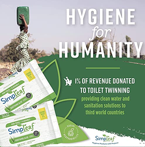 Simpleaf Flushable Wet Wipes For Adults - Eco- Friendly, Paraben & Alcohol Free - Septic Safe, Hypoallergenic For Sensitive Skin - Infused With Soothing Aloe Vera & Vitamin E, 3 Pack (50 Count) #TOP7