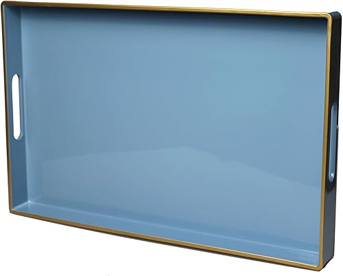 Spsyrine Bandeja decorativa azul con asas, elegante bandeja de plástico para mesa auxiliar otomana, sala de estar, decoración del hogar, 15.6 x 10.2