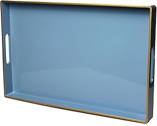 Spsyrine Blue Decorative Serving Tray with Handles, Elegant Plastic Coff...