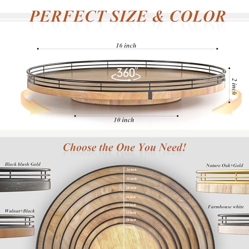 Image of 16 inch Lazy Susan Oak Wood Turntable Organizer for Cabinet, Farmhouse Round Wooden Large Lazy Susan Organization and Storage for Dining Table, Pantry, Kitchen, Bathroom, Countertop, Cupboard, Home Decor