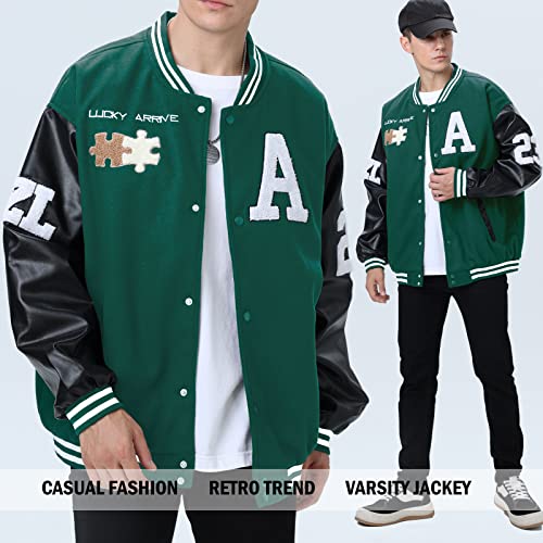 Image of Varsity Jacket Unisex Y2K Embroidered Letterman Bomber Jacket Casual Baseball Jackets