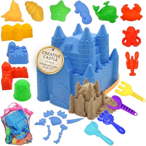 SupMLC 27 Pcs Sand Castle Building Kit Beach Toys with Collapsible Mesh Bag