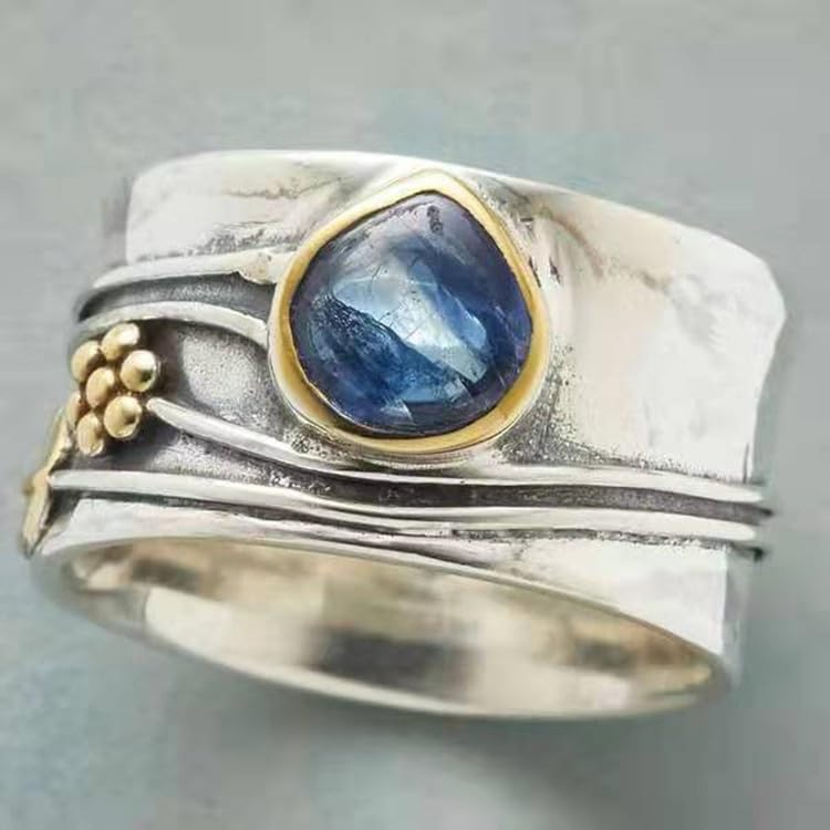 Mnyixsi Vintage Silver Blue Moonstone Ring 925 Sterling Silver Retro Princess Waterdrop Cut Sapphire Band Diamond Gemstone Wedding Engagement Ring Gemstone Boho Ring Size 82