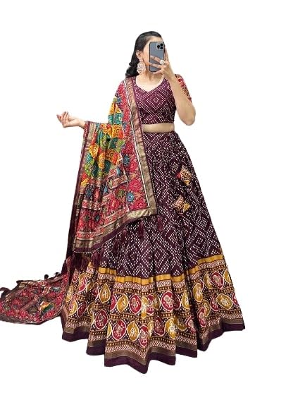 Womens' Wear Tussar Silk With Patola Printed Lehenga Choli Patola Print With Foil Work Chaniya Choli