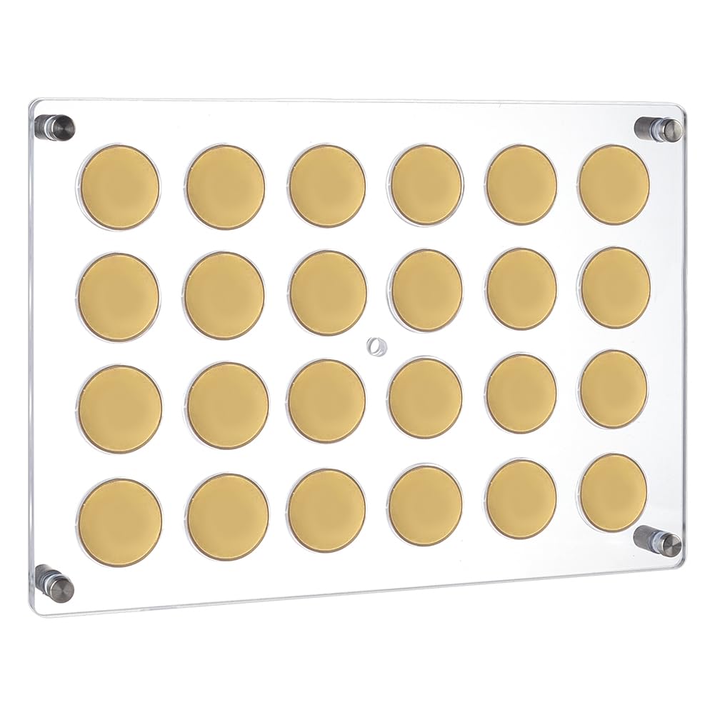 FINGERINSPIRE Casino Chip Display Holder for 24 Chips/Coins 34x23.5cm Wall Mounted Acrylic Poker Chip Display Stand Clear Floating Frame for Collectors Casino Enthusiasts Home Bar or Game Room Decor