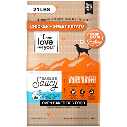Image of I AND LOVE AND YOU Baked and Saucy Dry Dog Food - Chicken + Sweet Potato - Prebiotic + Probiotic, Real Meat, Grain Free, No Fillers, 21lb Bag