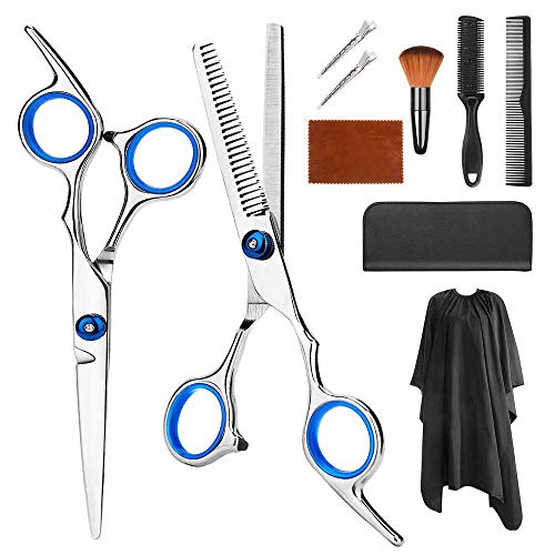 Hair Cutting Scissors Set, 10 Pcs Professional Hairdressing Scissors Kit for Men/Women/Kids with Thinning Shears, Comb, Barber Cape, Hair Cutting Shears Set for Barber/Salon/Home