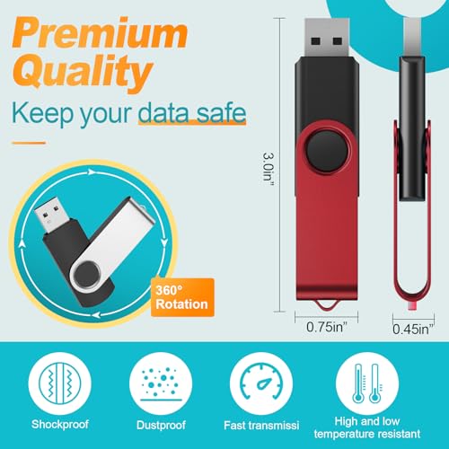 Image of Kepmem 1GB Flash Drive Pack of 10 - Metal USB 2.0 Memory Sticks - Swivel Pendrive - Portable Keychain - Red