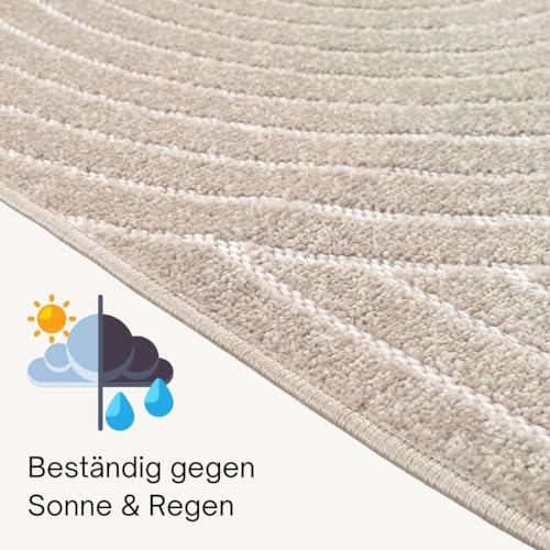 the carpet Santo Plus Outdoor Teppich – Wetterfest & Pflegeleicht, Balkon Teppich, Terrasse & Garten, Flachgewebe Indoor & Outdoor, Modern für Wohnzimmer & Schlafzimmer, Creme, 120 x 160 cm