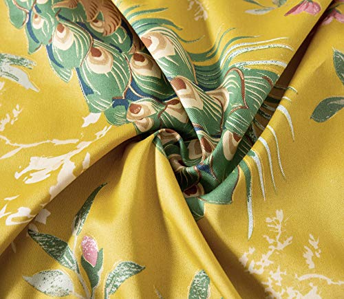 Eikei Chinoiserie Chic Peacock Floral Duvet Cover Paradise Garden Botanical Bird And Tree Branches Vintage Stylized Long Staple Cotton Bedding Set (King, Citrine) #TOP2