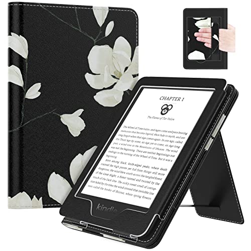 Image of MoKo Case Fits All-New 6 inch Kindle (11th Generation, 2022 Release) / Kindle (11th Gen,2019) /Kindle (8th Gen, 2016), Ultra Lightweight PU Shell Cover with Auto Wake /Sleep, Black & White Magnolia