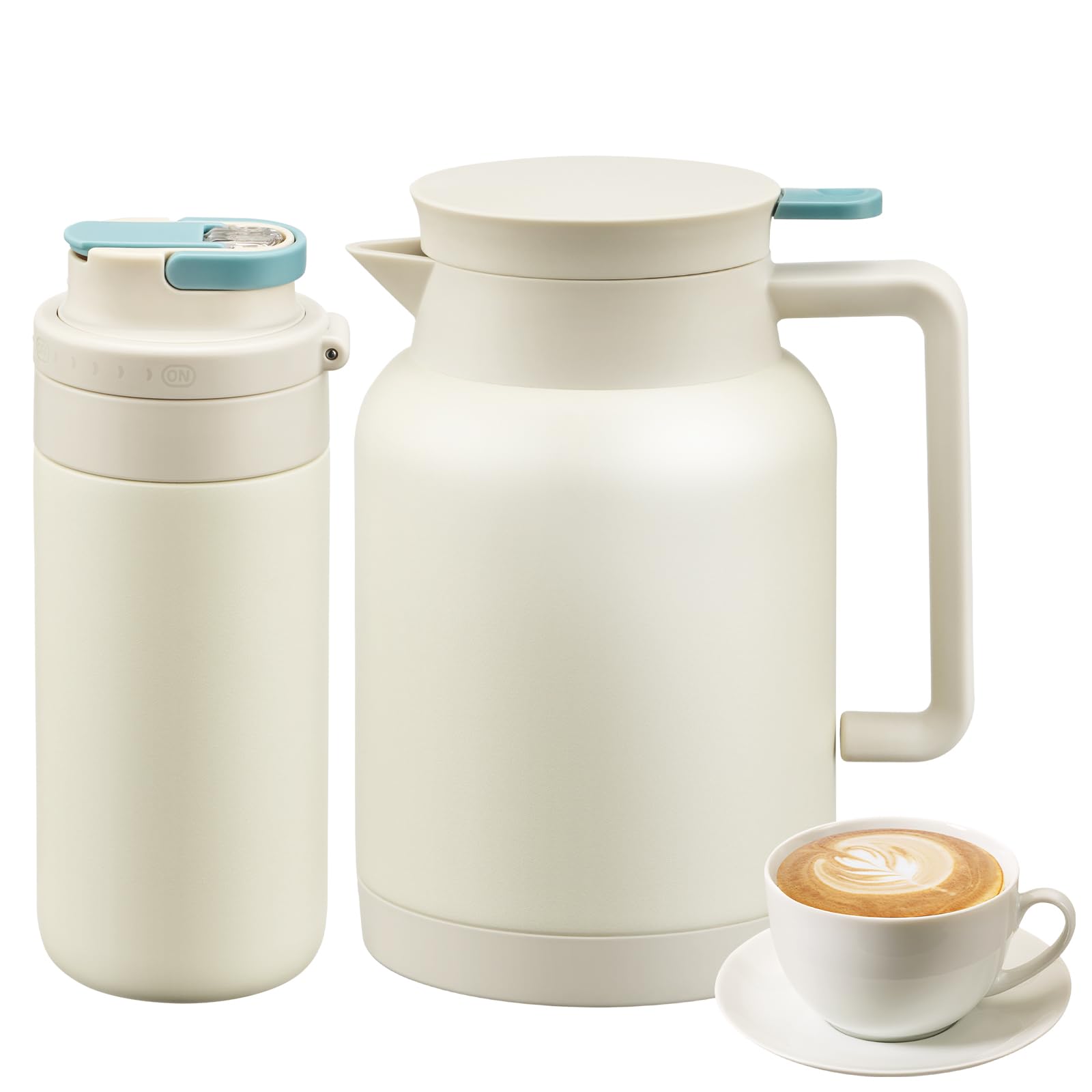 JXXM 2 Pack 49oz Thermal Coffee Carafe and 15oz Insulated Water Bottle, Stainless Steel Vacuum Thermal Carafes and Water Bottle for Keeping Coffee, Tea, Water - Keep 12 Hours Hot, 24 Hours Cold