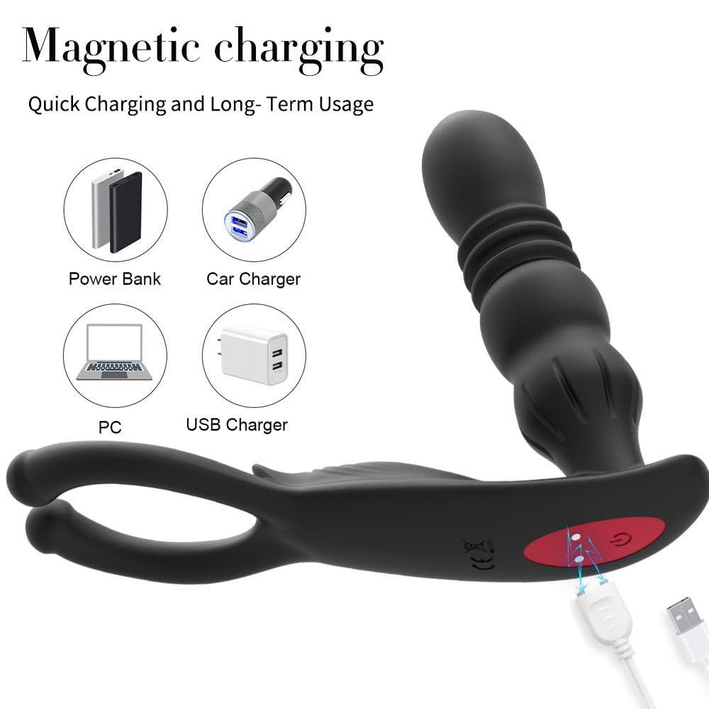 Vibromasseur Prostate Anneau Retardateur USB 10 Fréquences - Silicone Neuf