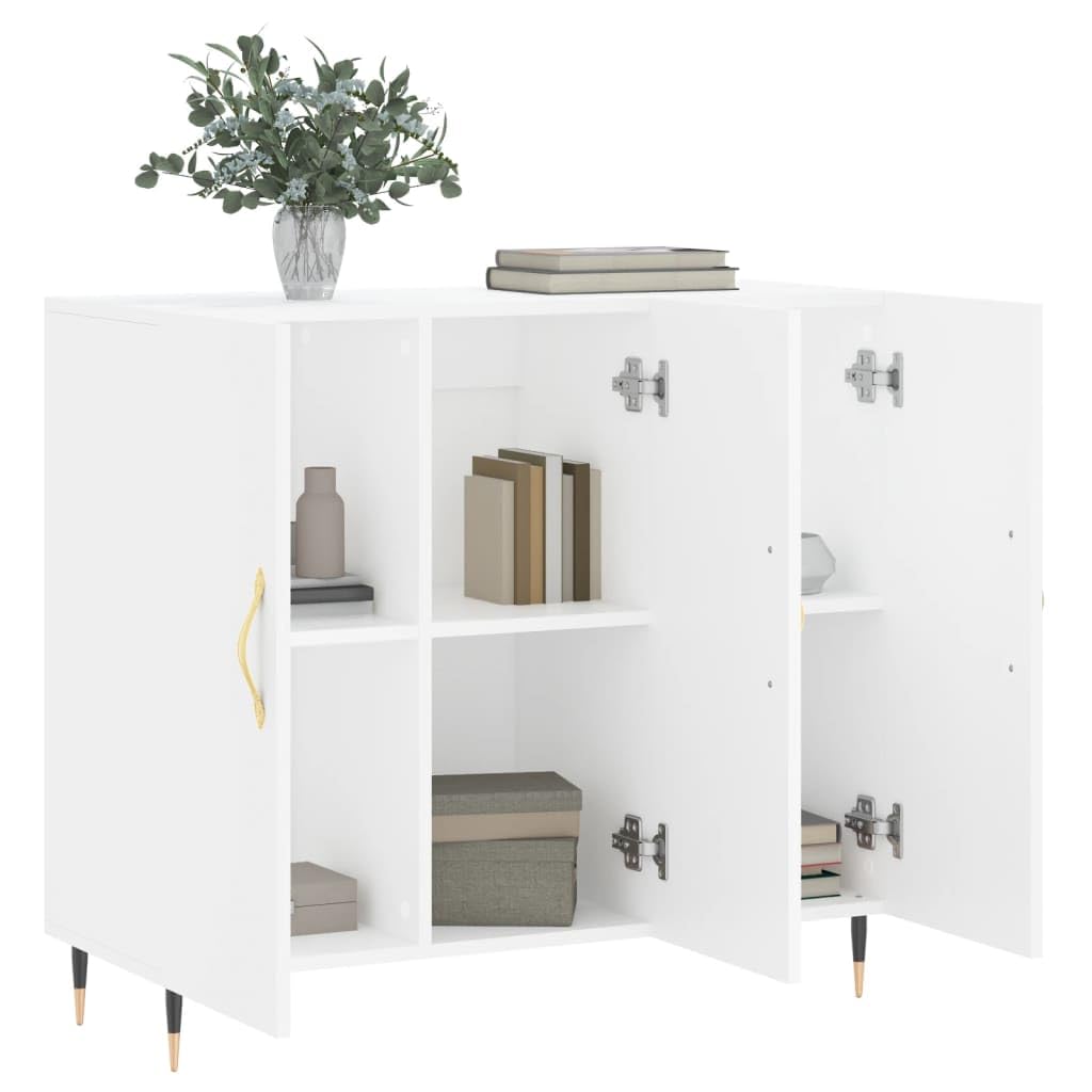 Credenza bianca, 90 x 34 x 80 cm, in legno con gambe in metallo, cassettiera per soggiorno, sala da pranzo, cucina, corridoio, design moderno, superficie stabile, contenitore versatile