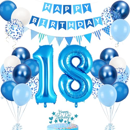 Decoração de Aniversário 18 Anos Azul para Homem e Mulher - Balões e Acessórios para Festa