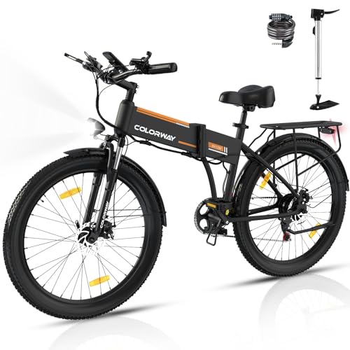 COLORWAY BK12M 26 Zoll Herren Damen Klappbares E-Bike, 250W Elektrofahrrad mit 36V 12Ah Akku, 7-Gang-Schaltung, Aluminiumrahmen, LCD-Display, Doppelscheibenbremse,Pedelec