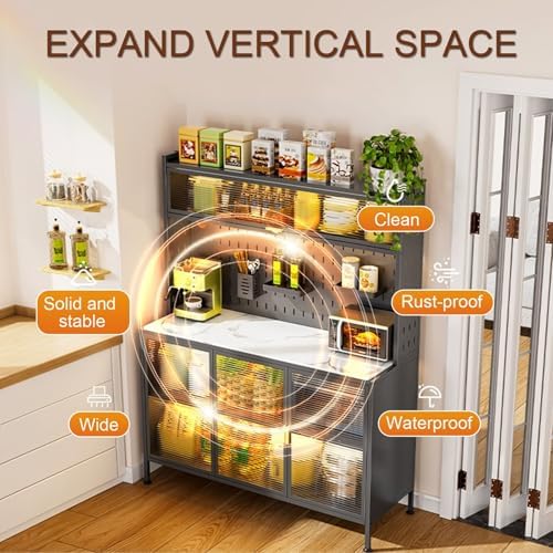 Adjustable 6-Tier Metal Kitchen Cupboard Rack - Freestanding Microwave Storage Stand & Versatile Bakers Rack with Ample Storage Space for Home & Kitchen nization