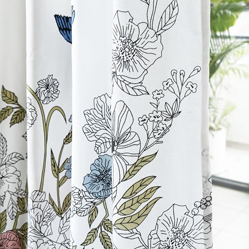 Image of Tranquebar Curtain Co. Window Curtains 6 Feet, 60-65% Room Darkening, Blue Floral & Bird Print, Cotton Curtains for Window, Cotton Curtains 6 Feet Long Set of 2, BackTab Loops, Dia (183 cm) - Set of 2