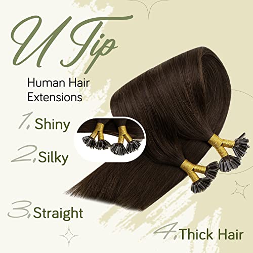 RUNATURE Pre Bonded Hair Extensions Real Human Hair Dark Brown U Tip Hair Extensions Human Hair Brown U Tip Extensions 12 Inch 40g 50 Strands - Image 2