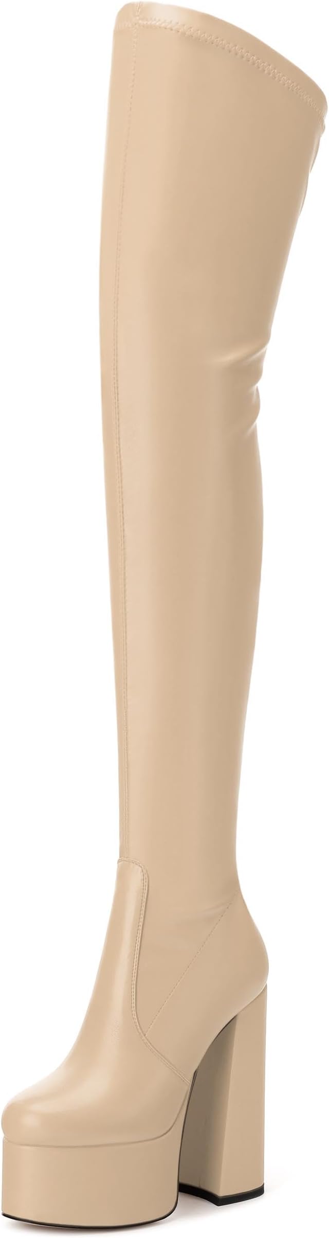 Women's Thigh High Boots Over The Knee Platform High Chunky Round Toe Heels Boots Side Zipper Sexy Comfortable Long Boots