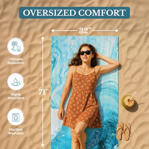 Casa Platino Extra große Strandtücher, 180 x 81 cm, 2 Stück, schnelltrocknend, sandfreie Mikrofaser-Handtücher, beidseitig bedruckt… – Ansicht 3