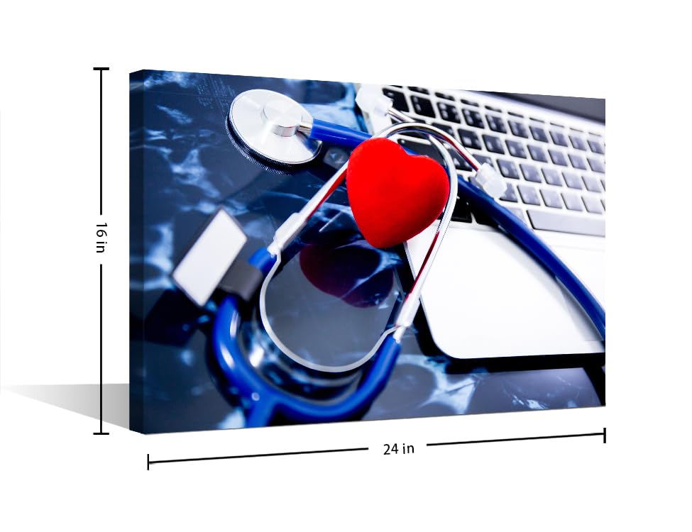 Image of TUMOVO Modern Medicine Cardiology Concept Art Prints Medical Stethoscope on Film X-Ray Wall Art Nosocomium 1 Panels Posters Artwork Giclee Print Gallery Packaging Artwork Ready to Hang (16 inch Wx24 H)