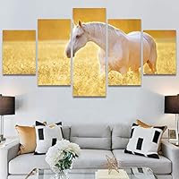 SIGNWIN 5 Panel Canvas Wall Art Modern Art Animals Dramatic Horse Multicolor Photography Traditional for Home Decorations Ready to Hang - 60