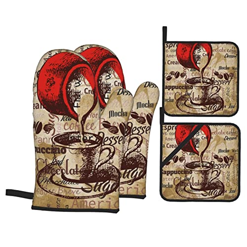 Yiftd Oven Mitts And Pot Holders 4Pcs Set Vintage Waterproof Oven Glove Kitchen Gloves And Hot Pads Waterproof Cooking Gloves For Bbq Baking Grilling #TOP8