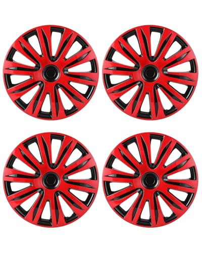 Image of ABX Hubcap Wheel Covers Hub Caps 16 Inch Set of 4 Black & Red Universal Wheel Rim Cover R16 Stylish Car Decor Wheel Covers