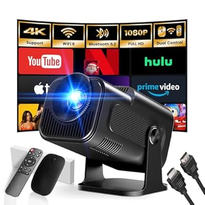 Gaimoo - [App Integrada] 2025 Upgraded Proyector Portátil 1920x1080P 4K Supote Videoproyector Dual Control TV WiFi 6 BT5.2 180° Rotation HDMI/TV Stick/USB/PS5/Laptop  con Cable HDMI y Ratón Negro