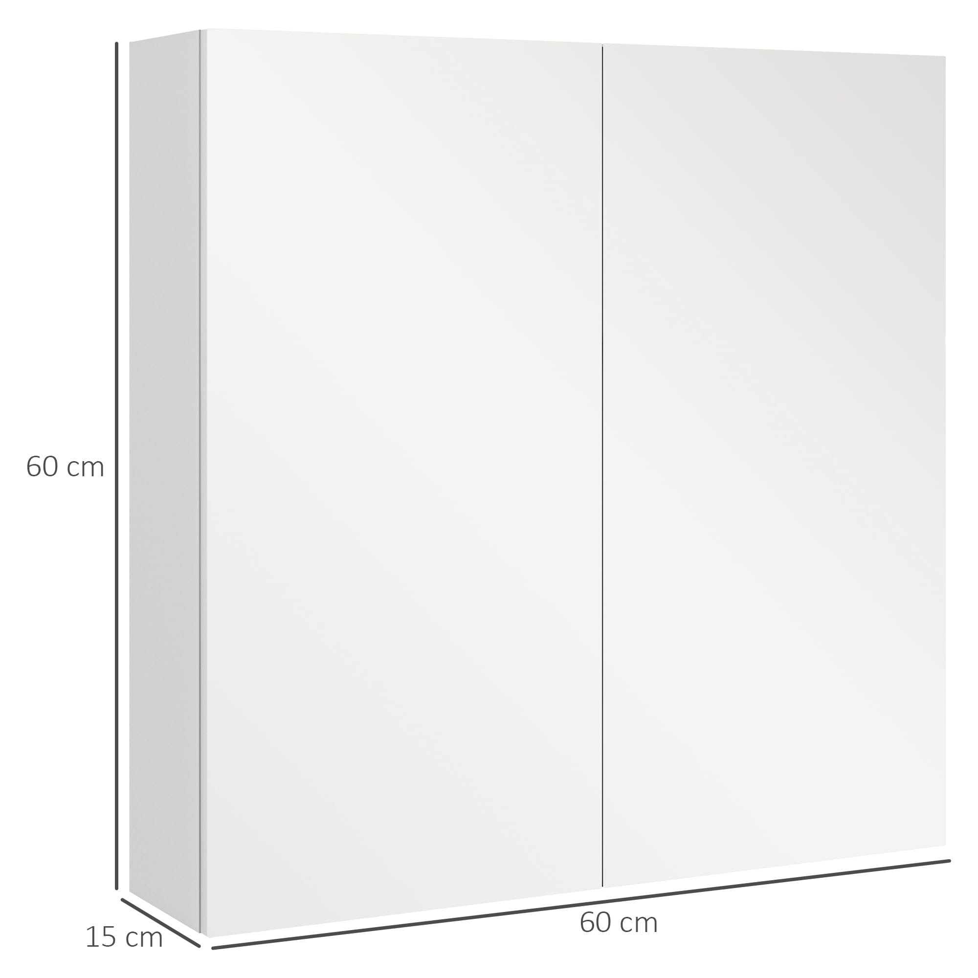 kleankin Armoire Murale de Salle de Bain, Placard de Rangement, 3 Niveaux, étagère réglable, 2 Portes et miroirs, Armoire Suspendue, 60 x 15 x 60 cm, Blanc