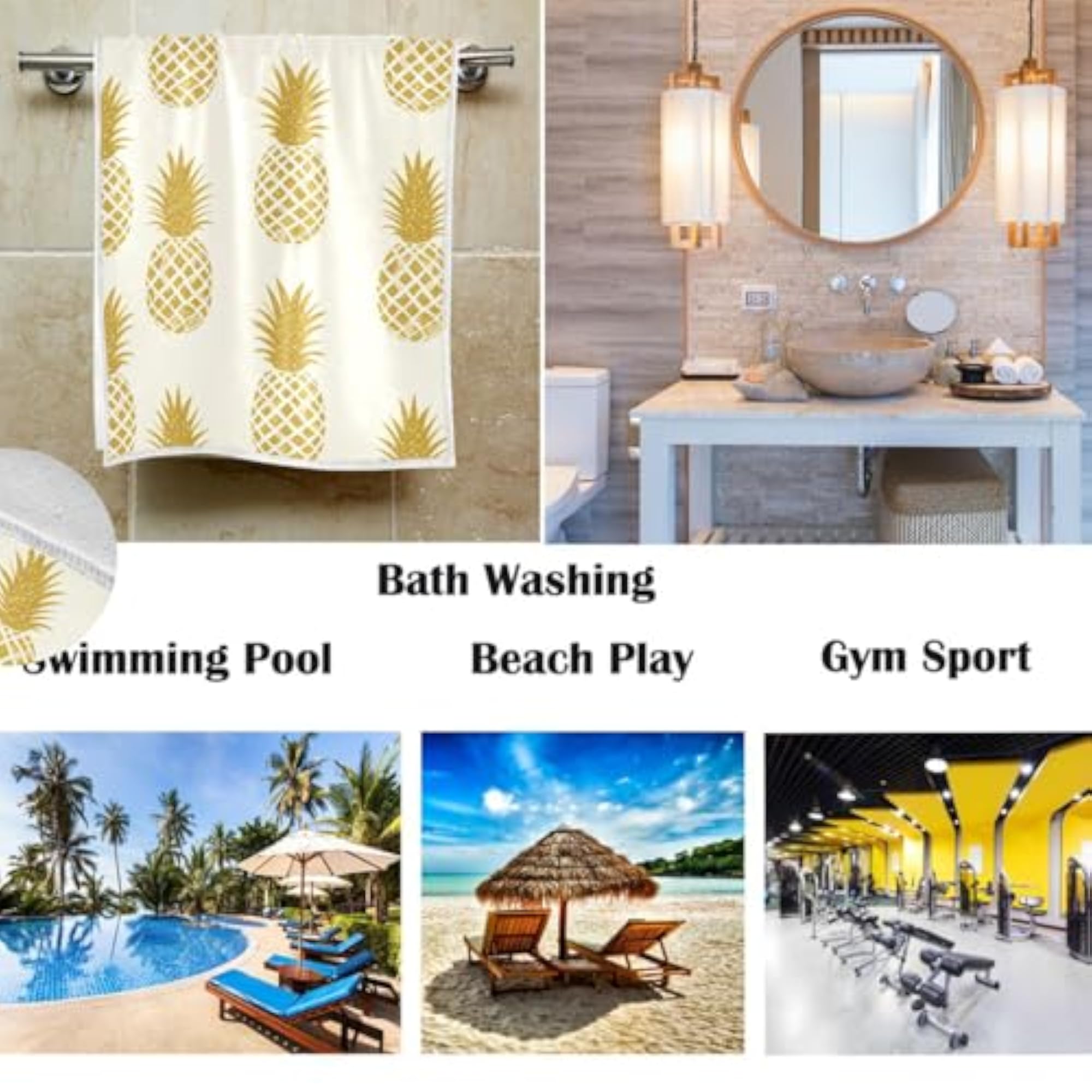 Golden Pineapple Hand Towels, Tropical Fruit Design
