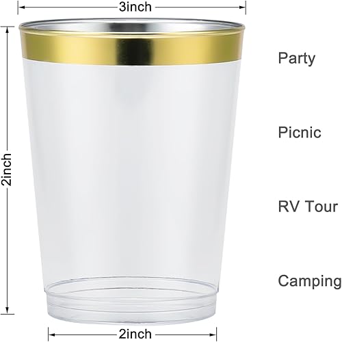 Miniatura 2 de Neatnsharp 100 vasos desechables con borde plateado, dorado, oro rosa y verde vasos de moda antiguos ideales para el hogar, oficina, bares, bodas,